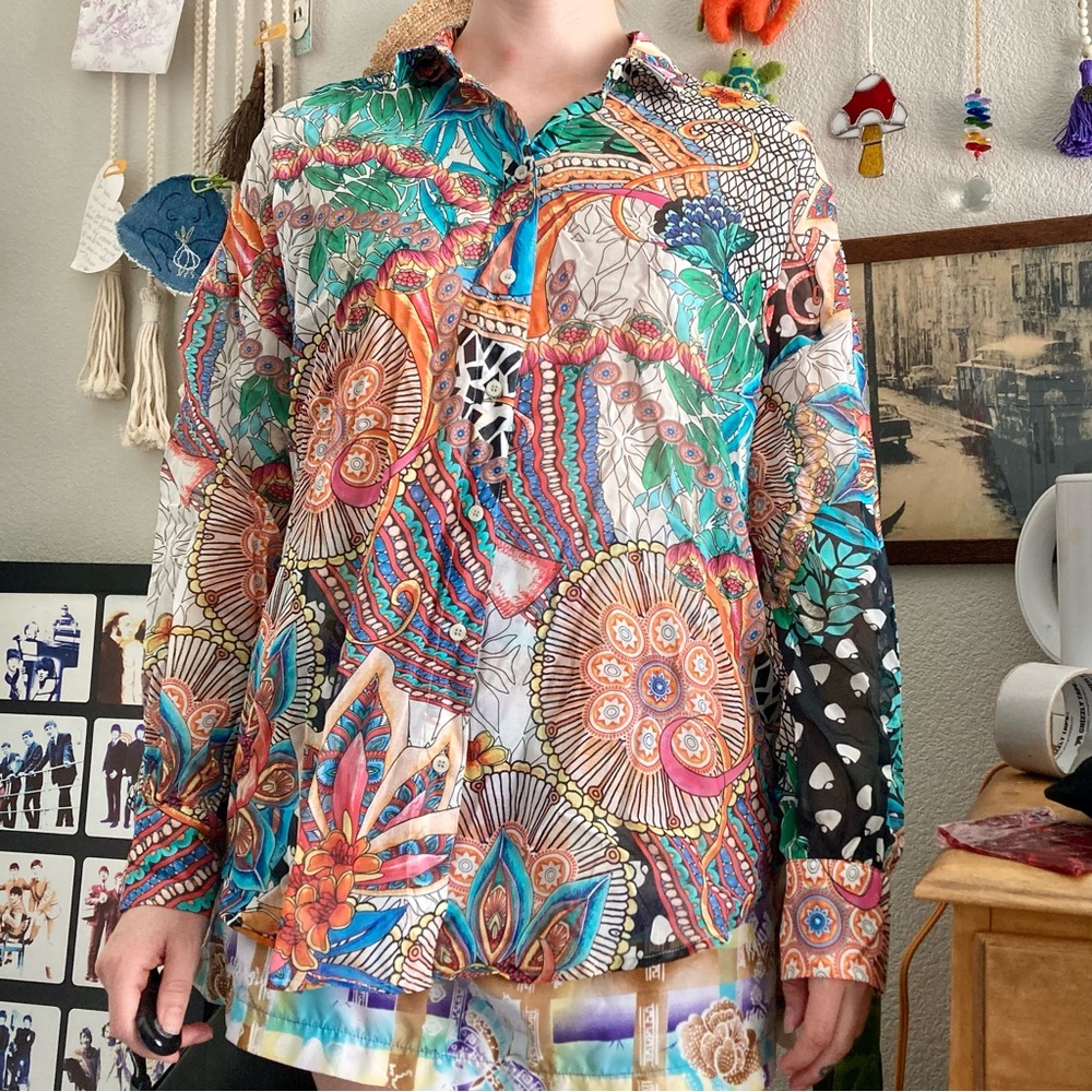 Desigual Abstract Button Down Abstract Floral Pri… - image 1